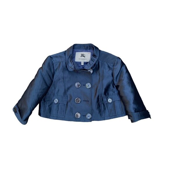 RARE 2007 Silk Cropped Burberry Jacket Size 6 Blue - Picture 8 of 16
